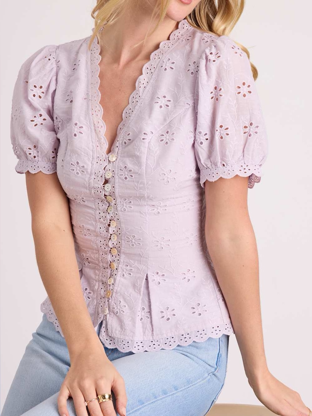 LULU’S Briar Lavender Eyelet Embroidered Button-Front Top